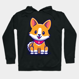 Cute Corgi Dog Sitting With Scarf Cartoon Hoodie